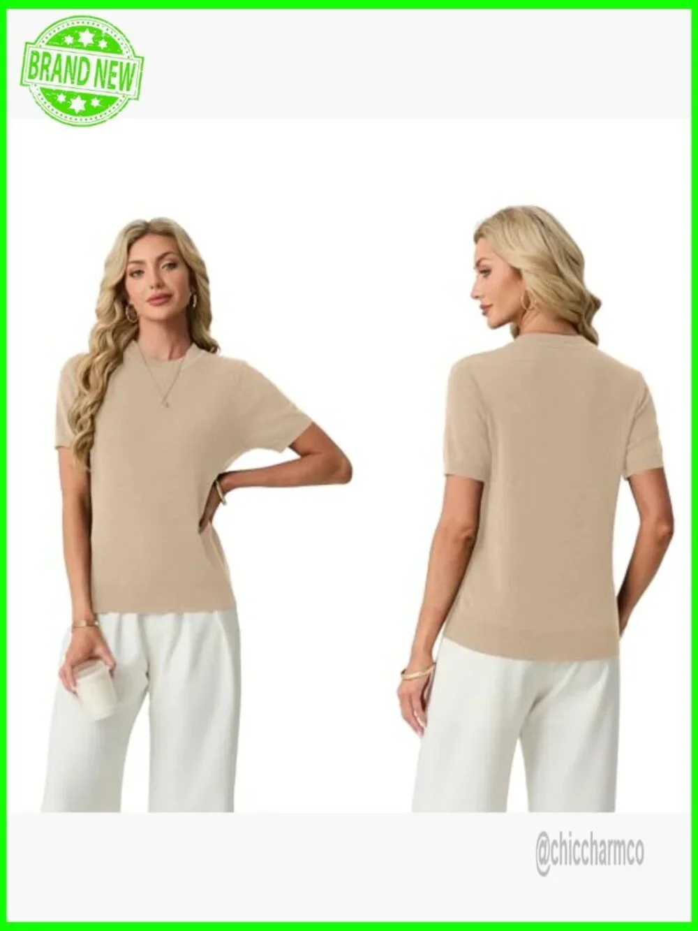 Women's Short Sleeve Wool Blend Knit Pullover Sweater